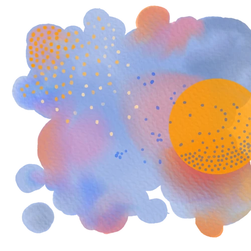 image aquarelle colorée abstraite dans les tons de bleu et jaune-orange par Lyriamuse